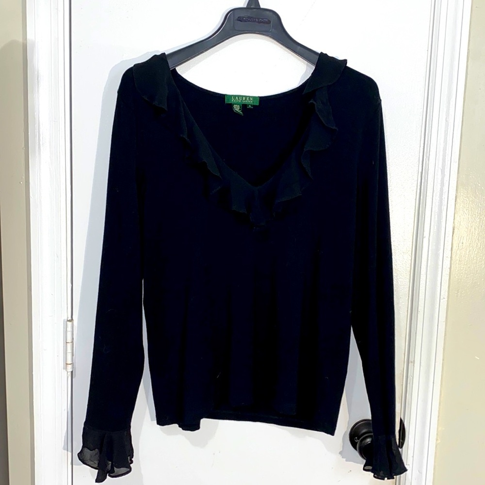 Lauren Ralph Lauren Ruffled Black Blouse - XL